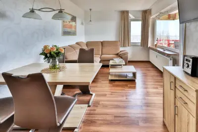Ein Sitzbereich in der Unterkunft Terrassenhaus, FeWo 88
