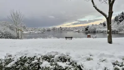 Mobilheim Claudia mit Veranda am Kransburger See 555 im Winter