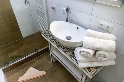 Ein Badezimmer in der Unterkunft Strandhochhaus SG08