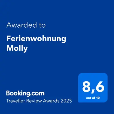 Ein Zertifikat, Auszeichnung, Logo oder anderes Dokument, das in der Unterkunft Ferienwohnung Molly ausgestellt ist