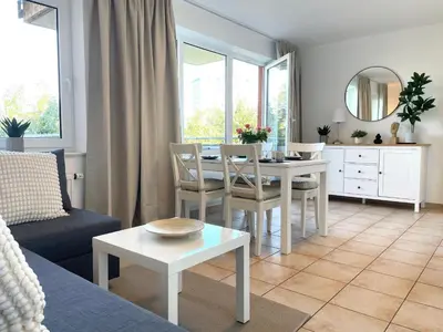 Ein Sitzbereich in der Unterkunft Haus am Waldbad FeWo 21