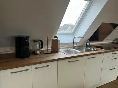 Küche/Küchenzeile in der Unterkunft Ferienwohnung Seeherz