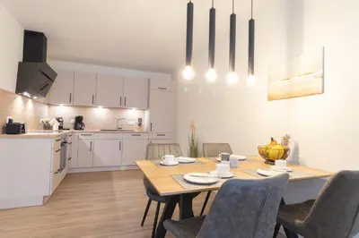Küche/Küchenzeile in der Unterkunft Ferienwohnung Hyggelig - Dorumer Sielhuus 15