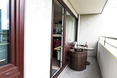 Ein Balkon oder eine Terrasse in der Unterkunft Strandhochhaus SHC4