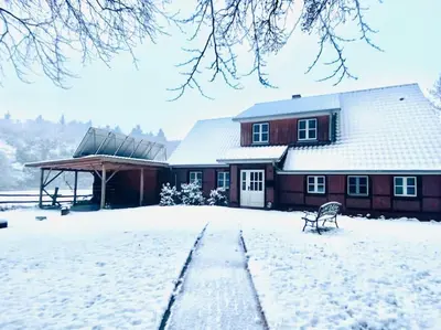 Urlaub mit Hund im Ferienhaus am Wingster Wald im Winter