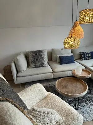 Ein Sitzbereich in der Unterkunft Ferienhaus Sandbar direkt am Deich