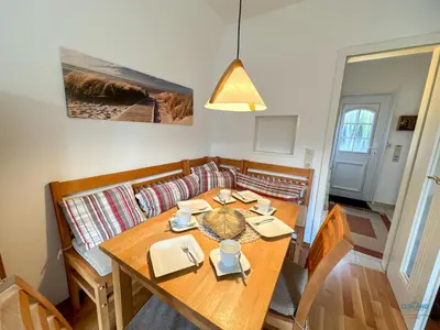 Ein Sitzbereich in der Unterkunft Ferienhaus Blinkfüür Duhnen