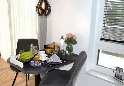Ein Sitzbereich in der Unterkunft Meeresleuchten Duhnen-Entrée 8