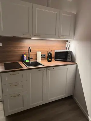 Küche/Küchenzeile in der Unterkunft Strandjuwel in der Seehütte Cuxhaven Duhnen- Exclusive Ferienwohnung am Strand mit Meerblick