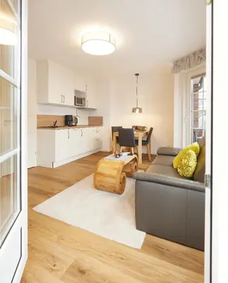Küche/Küchenzeile in der Unterkunft Ferienwohnung mit Meerblick Grimmershörnbucht