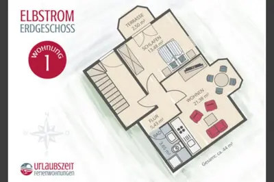 Grundriss der Unterkunft Elbstrom, Ferienwohnung 1