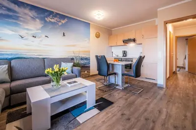 Ein Sitzbereich in der Unterkunft Haus Ankerplatz Apartment 1 3
