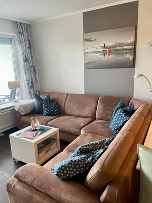 Ein Sitzbereich in der Unterkunft Backbord