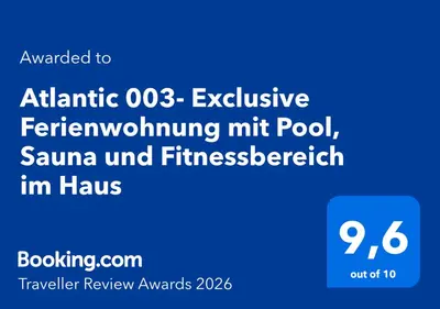 Ein Zertifikat, Auszeichnung, Logo oder anderes Dokument, das in der Unterkunft Atlantic 003- Exclusive Ferienwohnung mit Pool, Sauna und Fitnessbereich im Haus ausgestellt ist