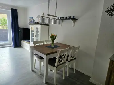 Küche/Küchenzeile in der Unterkunft Ferienwohnung Hafenkajüte