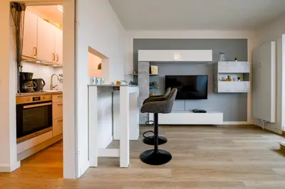 Küche/Küchenzeile in der Unterkunft Strandhochhaus SF01