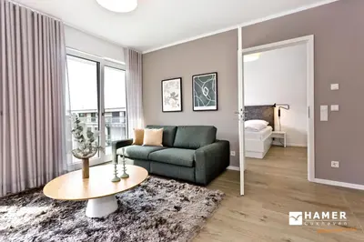 Ein Sitzbereich in der Unterkunft Duhner Spitze, DS61
