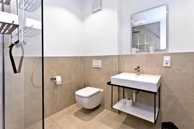 Ein Badezimmer in der Unterkunft Duhner Spitze, DS18