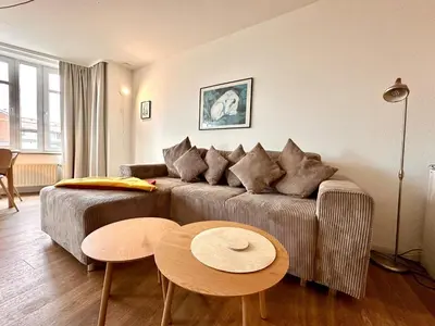 Ein Sitzbereich in der Unterkunft Ferienwohnung De Krabb