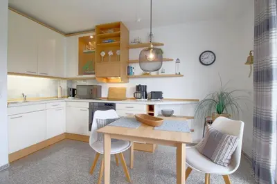 Küche/Küchenzeile in der Unterkunft Haus Borkum De lütte Stuuv