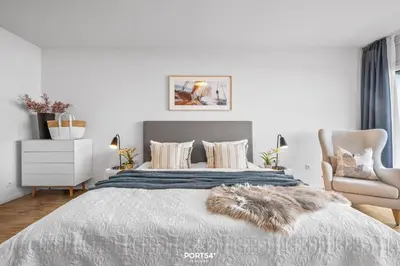 Ein Bett oder Betten in einem Zimmer der Unterkunft Ferienwohnung Seeblick 203 Büsum