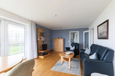 Ein Sitzbereich in der Unterkunft Strandpalais, Whg 02