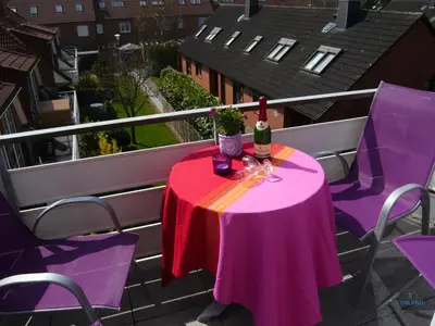 Ein Balkon oder eine Terrasse in der Unterkunft Ferienwohnung in der Residenz Vogelsand