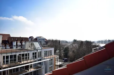 Ein Balkon oder eine Terrasse in der Unterkunft Urlaub mit Blick auf den Duhner Strand