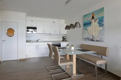 Küche/Küchenzeile in der Unterkunft Christiansen im Panoramahaus Duhnen