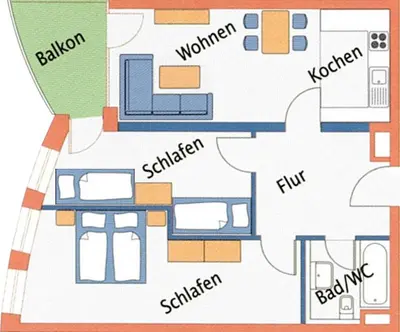 Grundriss der Unterkunft Ferienwohnung Nordseebrandung A1.4