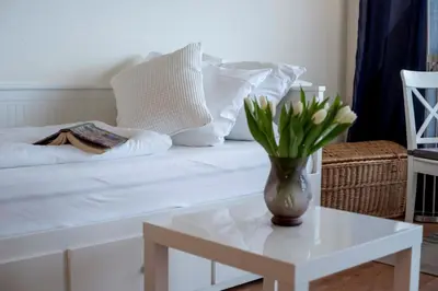 Ein Bett oder Betten in einem Zimmer der Unterkunft Strandnahe Ferienwohnung FB08.05 mit Meerblick