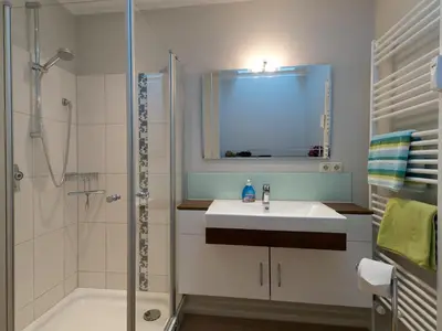 Ein Badezimmer in der Unterkunft Appartement Lehnsweg 8, Büsum
