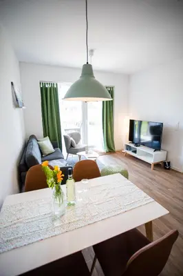 Ein Sitzbereich in der Unterkunft Strandchalet Elmo II