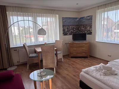 Ein Sitzbereich in der Unterkunft Pension Appartementhaus Hus Möhlenbarg