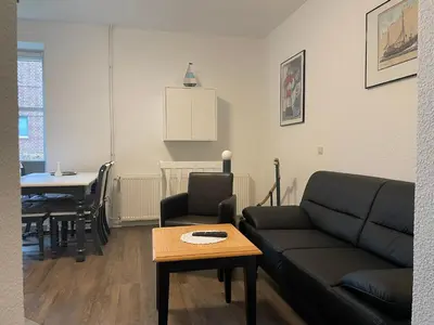 Ein Sitzbereich in der Unterkunft Strandhaus am Kurpark