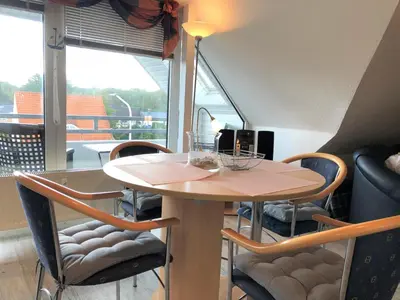 Ein Sitzbereich in der Unterkunft Haus Heidehof Whg. 14