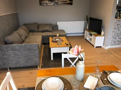 Ein Sitzbereich in der Unterkunft Lieblingsplatz - Ferienwohnung Verse