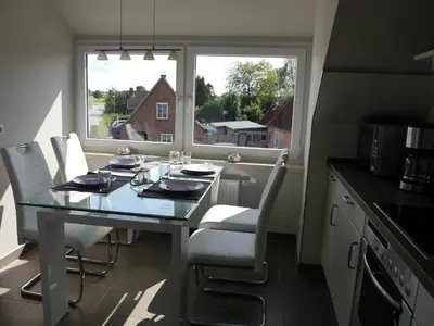 Küche/Küchenzeile in der Unterkunft Ferienwohnung Zwischen Marsch u. Geest