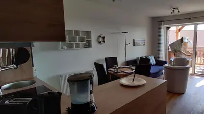 Ein Sitzbereich in der Unterkunft Wremer Seemöwe