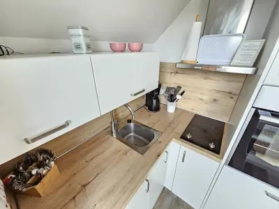 Küche/Küchenzeile in der Unterkunft Appartementhaus Kogge Wohnung 9