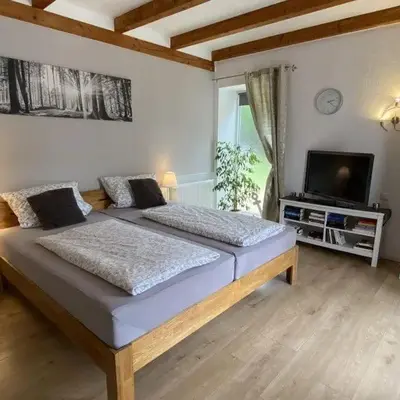 Großes Doppelzimmer mit eigenem Bad und Kühlschrank
