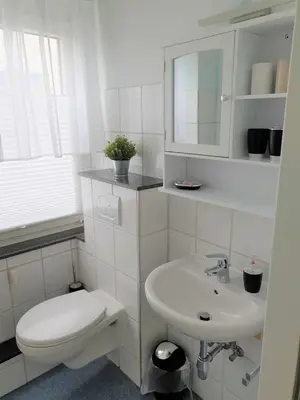 Ein Badezimmer in der Unterkunft Strandstraße 51a, FeWo Piratennest