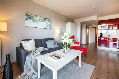 Ein Sitzbereich in der Unterkunft Haus Seehafen Apartment 1 4