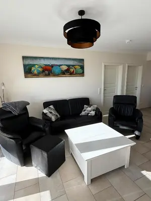 Ein Sitzbereich in der Unterkunft Haus Seehafen Apartment 1 2