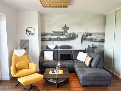 Ein Sitzbereich in der Unterkunft Haus Seehafen Apartment 3 1