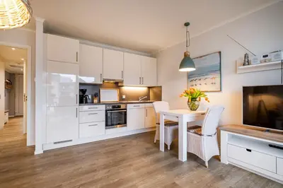 Küche/Küchenzeile in der Unterkunft Haus Strandläufer Apartment 2 4 Austernfischer