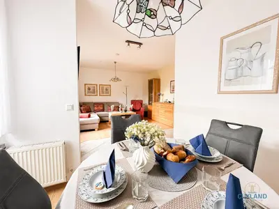 Ein Sitzbereich in der Unterkunft Ferienwohnung Seerose