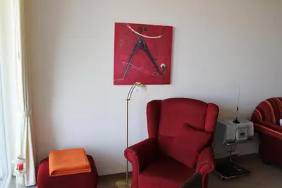 Ein Sitzbereich in der Unterkunft Nordseeblick 6