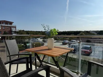 Ein Balkon oder eine Terrasse in der Unterkunft Nordseebrandung B1 1