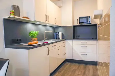 Küche/Küchenzeile in der Unterkunft Apartmenthaus Frauenpreiss FeWo 111
